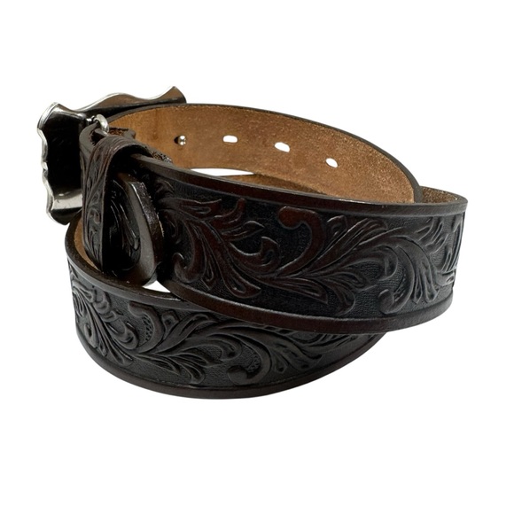 Tony Lama Kids LITTLE TEXAS Tooled Leather Western Belt USA Size 28 Top Grain - Picture 5 of 11